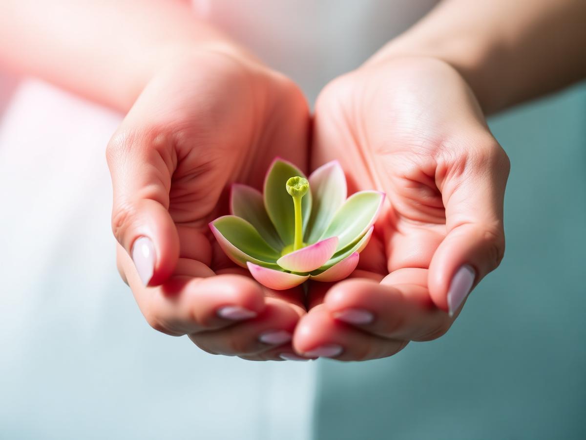 Hands holding a small sprout, symbolising hope